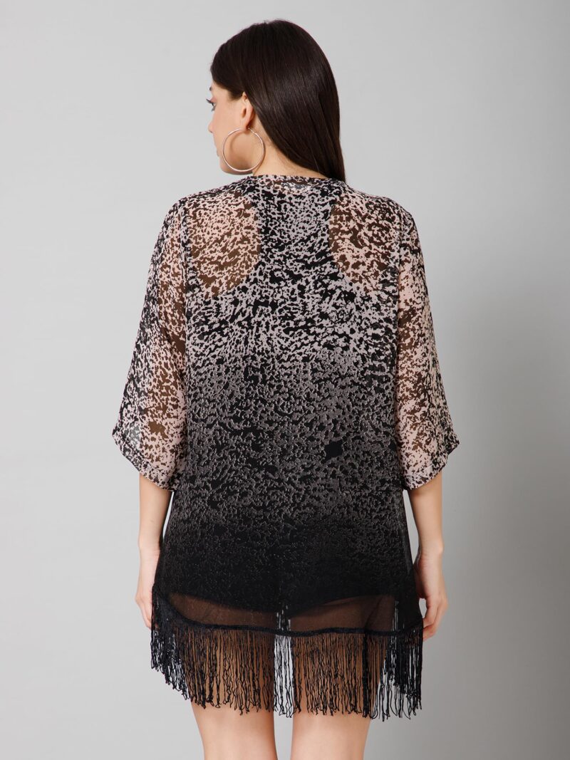 Purys Animal Print Ombre Shrug for Women | Lightweight Kimono Cover-Up | Casual Outerwear with Fringes for Layering and Summer Fashion - Image 3