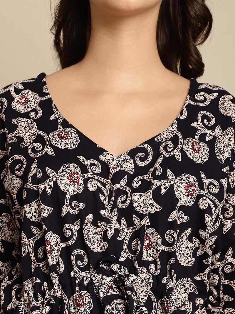 Secret Wish Women Cotton Maxi Black & White Batik Print Floral Kaftan, Free size - Image 4