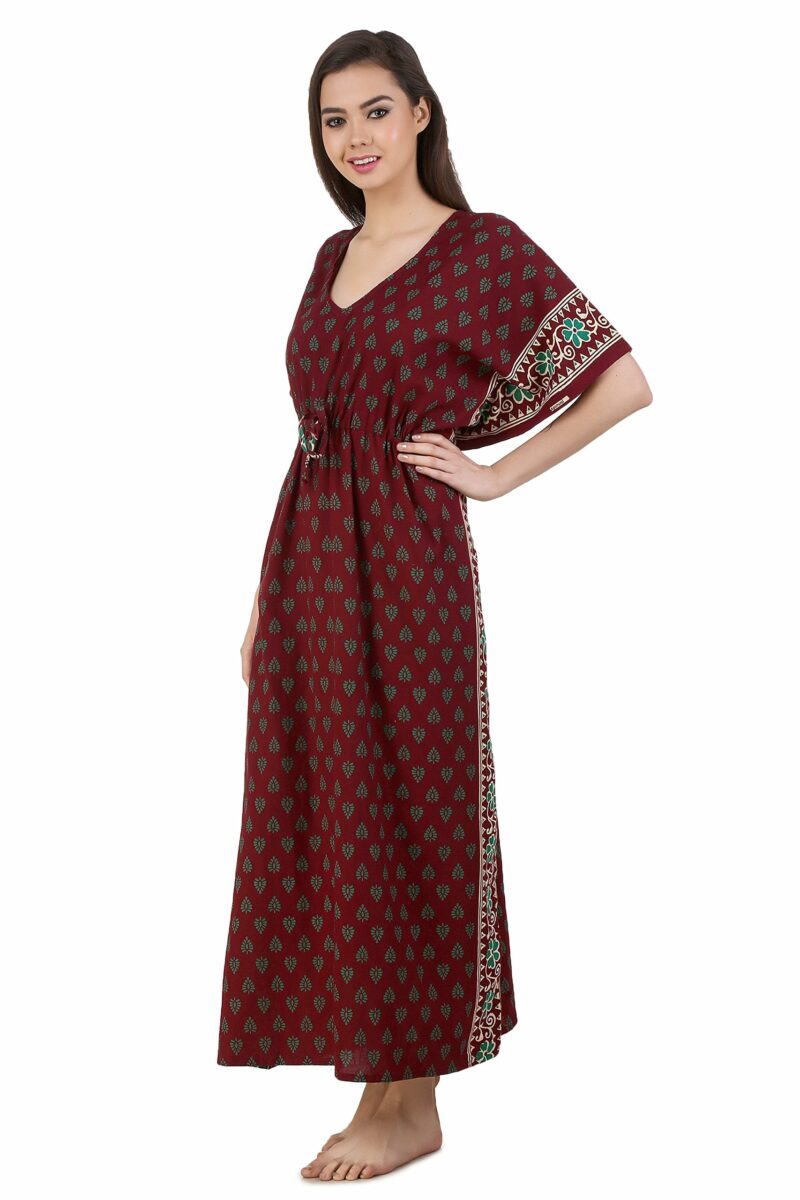 Masha Women's Maxi Cotton-Kaftan Brown Free Size - Image 3