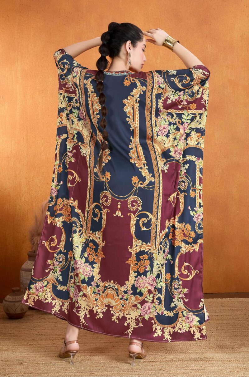 Label Aarna Soft Satin Kaftan Dress for Women | Rhinestone Handwork | Digital Print | Free Size (M-4XL) | Hidden Adjustable Belt | Designer Chic Outfit | Crystal Boho - Image 3