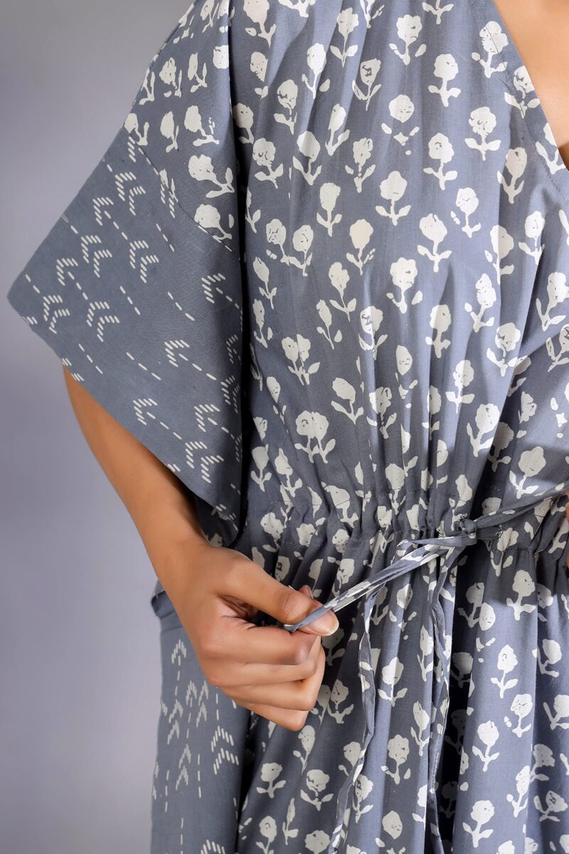 Ravaiyaa - Attitude is everything Women's Cotton Printed Maxi Kaftan Sleepwear Nightdress Gown Caftan (Grey Floral) - Image 5