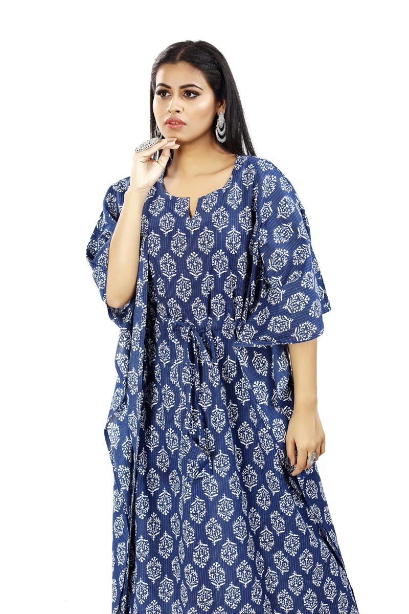 ShrI Ganesh Impex Maxi Kaftan for Women, Pure Cotton Nighty, Loungewear Kaftan | Hand Block Printed Women Nighty | Free Size Blue Block - Image 5