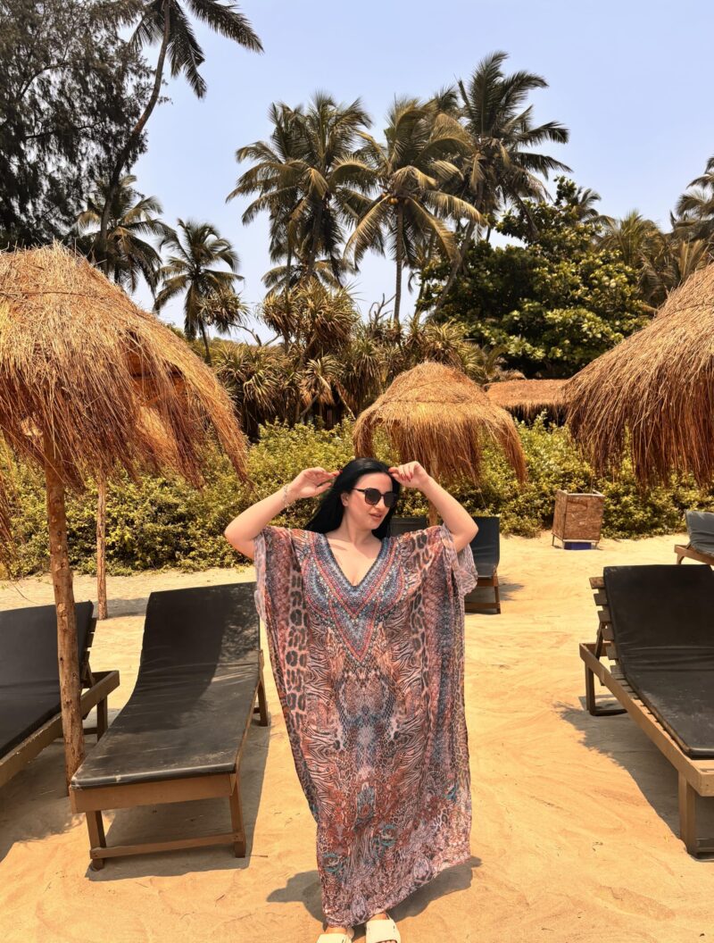 Art Of Creation Ethnic Print Georgette Fabric Kaftan Dresses For Women Beach Dress Plus Size Swimsuit Cover Up (Brown-Multi) - Image 6
