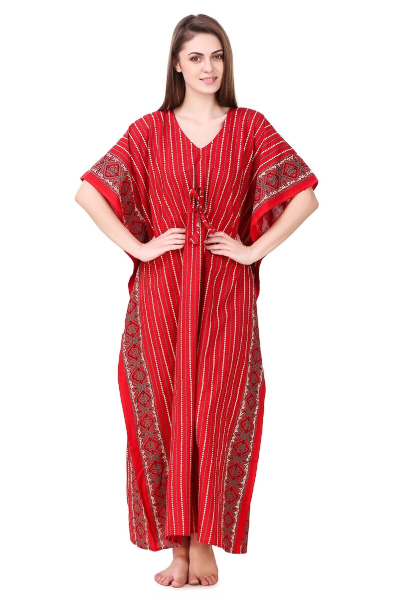 Masha Women's Cotton Printed Maxi Nighty (Red, Free Size) - Image 2