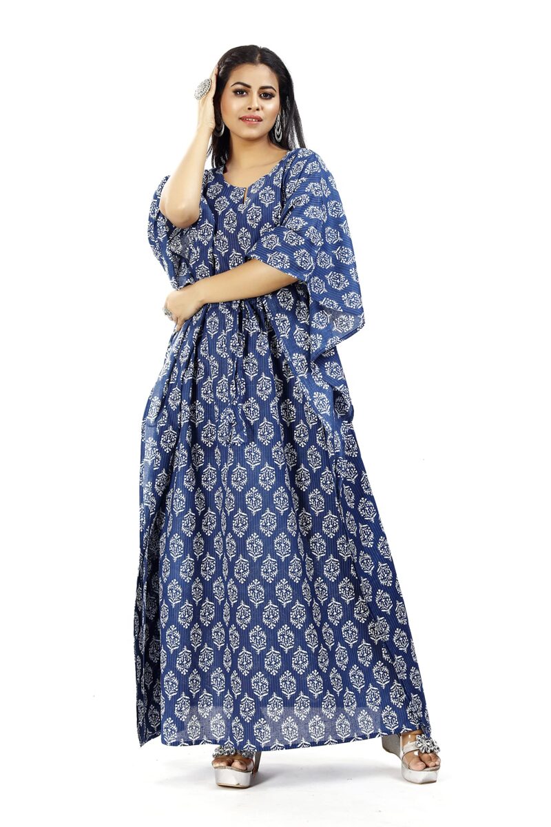 ShrI Ganesh Impex Maxi Kaftan for Women, Pure Cotton Nighty, Loungewear Kaftan | Hand Block Printed Women Nighty | Free Size Blue Block - Image 7