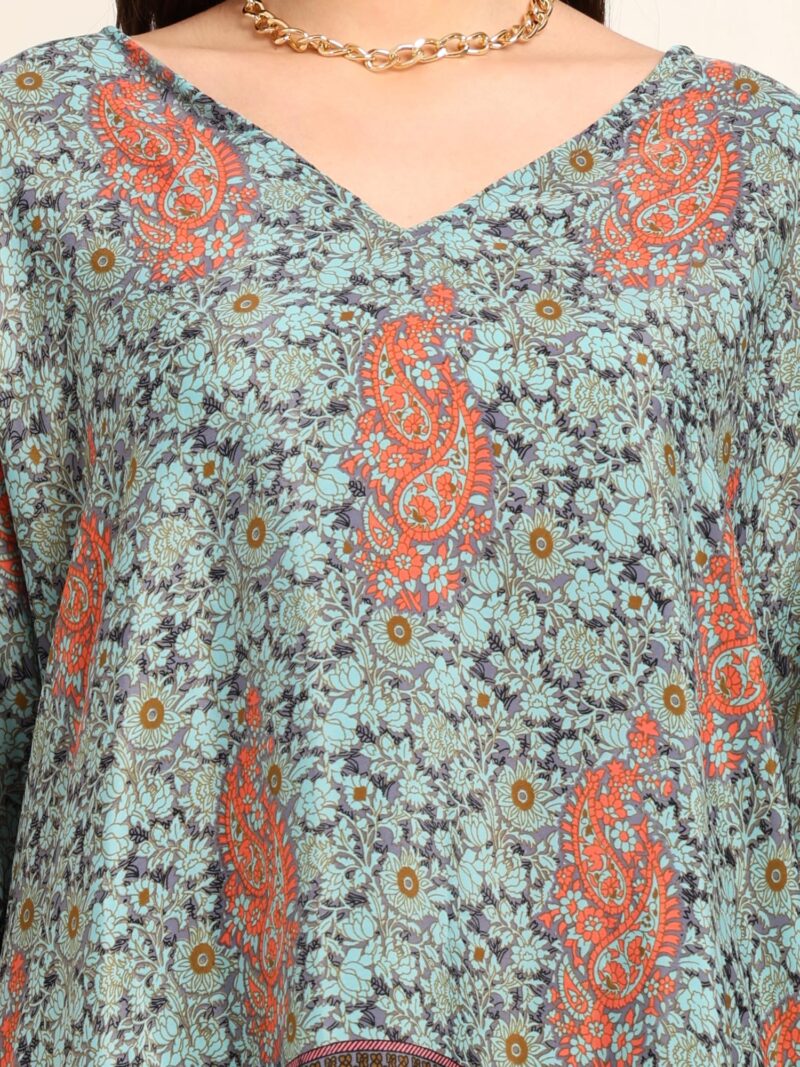 KE KANHA EXPORTS Over Size top|Tops for Woman|Boho Vibe Beach wear|Soft Silky Feel Border Print|V-Neck Half Sleeve Loose Fit|Multicolor|Easily fits M toXXL|Bust 32-40in Length 28in|Pack of 1 - Image 3