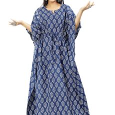 ShrI Ganesh Impex Maxi Kaftan for Women, Pure Cotton Nighty, Loungewear Kaftan | Hand Block Printed Women Nighty | Free Size Blue Block