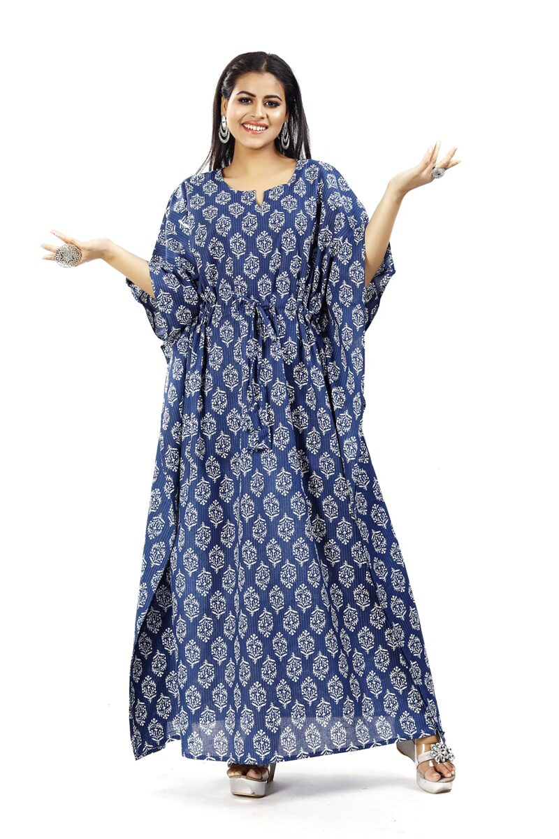 ShrI Ganesh Impex Maxi Kaftan for Women, Pure Cotton Nighty, Loungewear Kaftan | Hand Block Printed Women Nighty | Free Size Blue Block