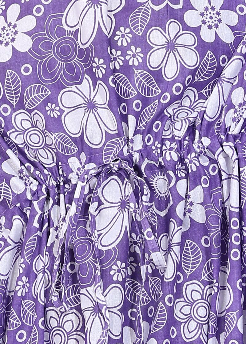 Vlazom Women’s Floral Jispuri Print Cotton Kaftan | Free Size V-Neck Drawstring Maxi Dress | Lounge, Beach & Resort Wear (Purple, Free Size) - Image 8
