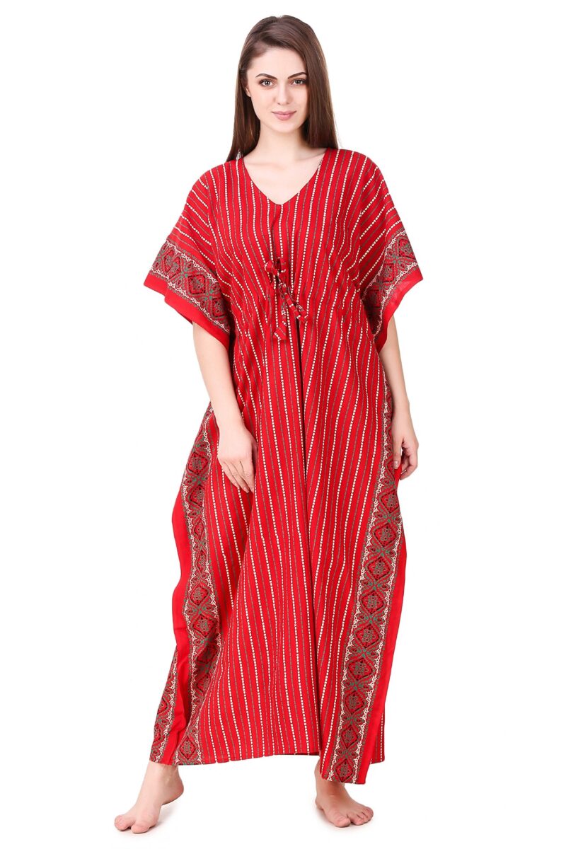 Masha Women's Cotton Printed Maxi Nighty (Red, Free Size) - Image 3