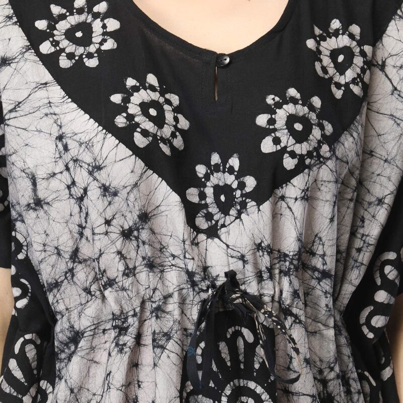 The India's Store Women Batik Kaftan Cotton Night Suit Night Dress Long Caftan Nighty Maxi (White & Black) - Image 5