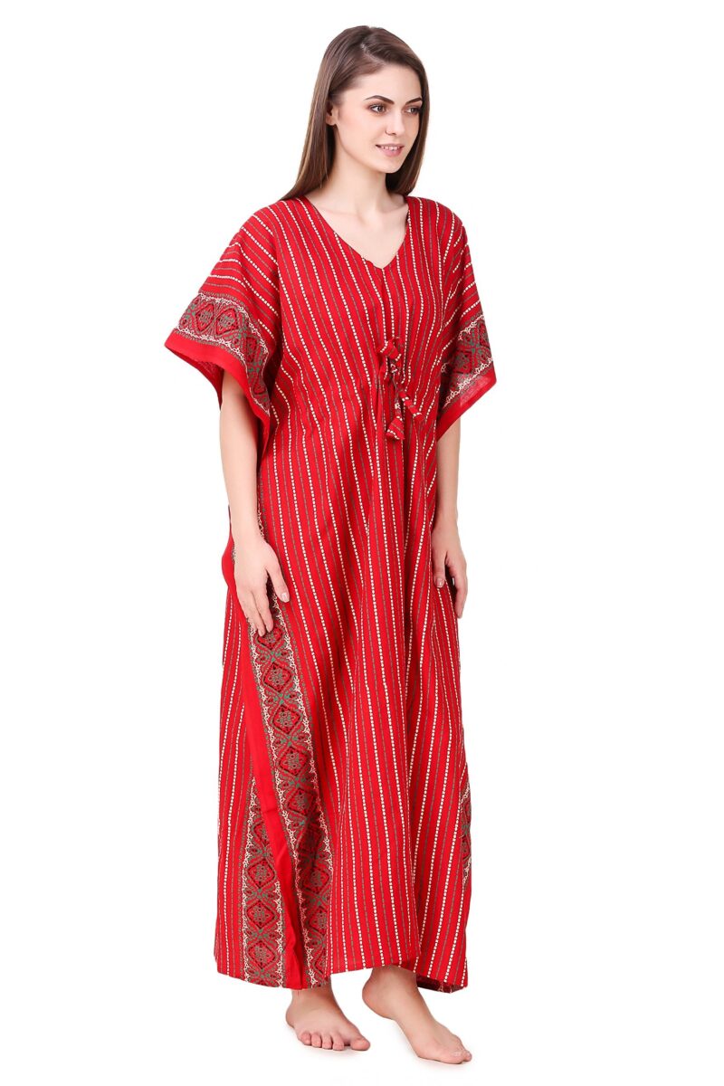 Masha Women's Cotton Printed Maxi Nighty (Red, Free Size) - Image 4