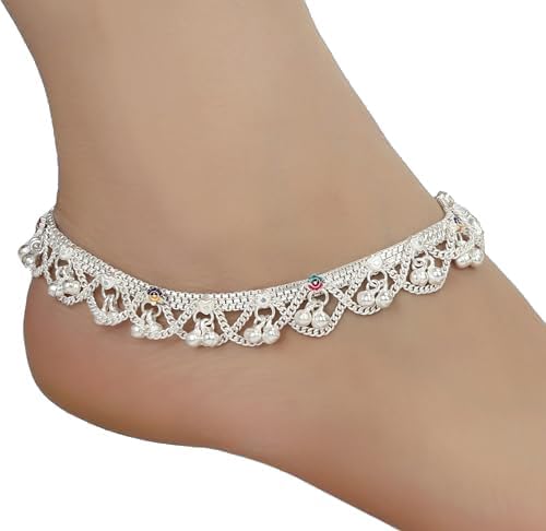 Silver Plated & Brass Stylish Thin Size Anklets Kolusu Payal Ghungroo for Women - Image 2