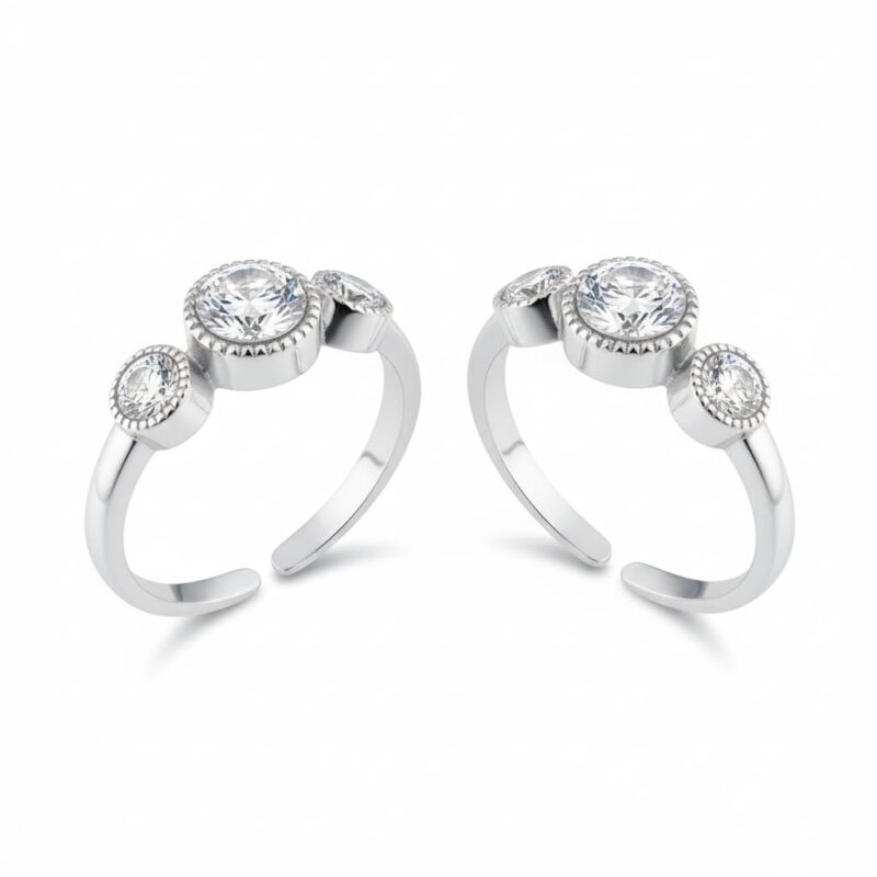 Parnika 925 Sterling Silver Toe Rings for Women | Adjustable Chandi Bichiya with CZ | Pure 92.5 Sterling Silver Leg Finger Rings | Everyday Wear | Certificate of Authenticity (3 CZ) - Image 5