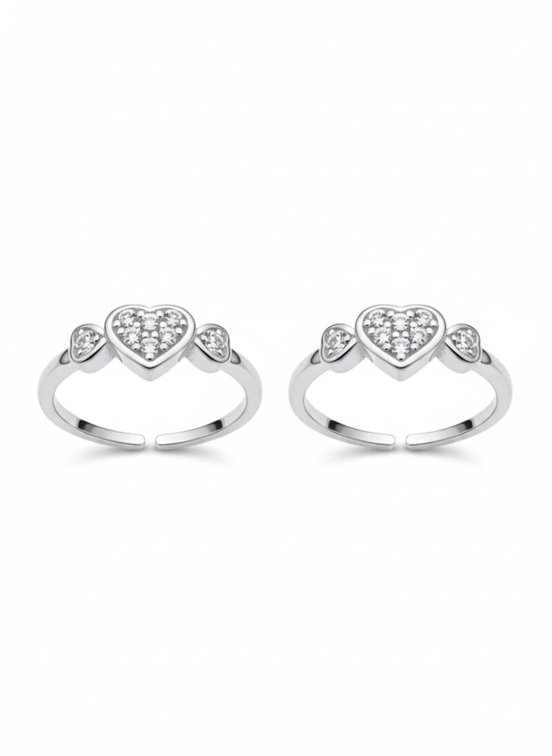 Parnika 925 Sterling Silver Heart Design Adjustable Toe Ring for Women | Pure Silver Open Toe Ring with Sparkling Stone Finish - Image 5
