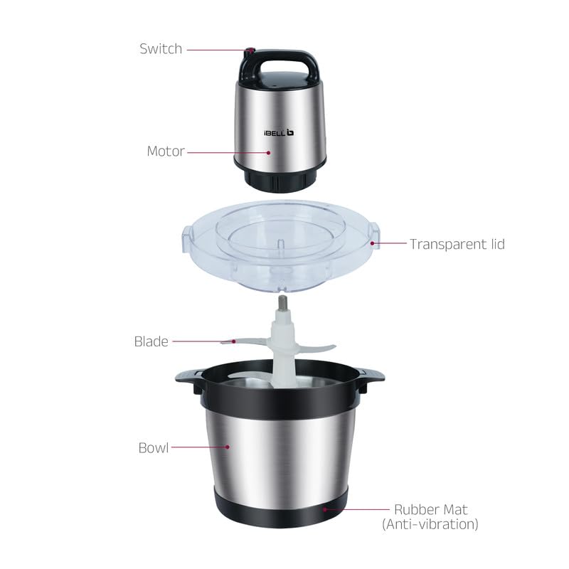 IBELL MT600SM Electric Chopper, 2-Yr Warranty, 6 Litre Stainless Steel Bowl, 1800W, Multi Purpose for Cutting Slicing Meat, Vegetables, Nuts & Fruits (Silver) - Image 3