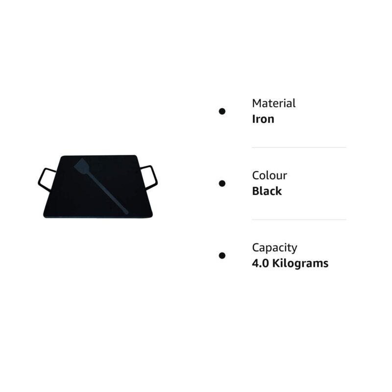 PRINA E-SHOP Iron Flat Square Design Tawa for Dosa/Roti/Chappati/Pathri with Double Handle/Gas & Induction-Friendly Dosa Kal (Black_12 inch) - Image 4