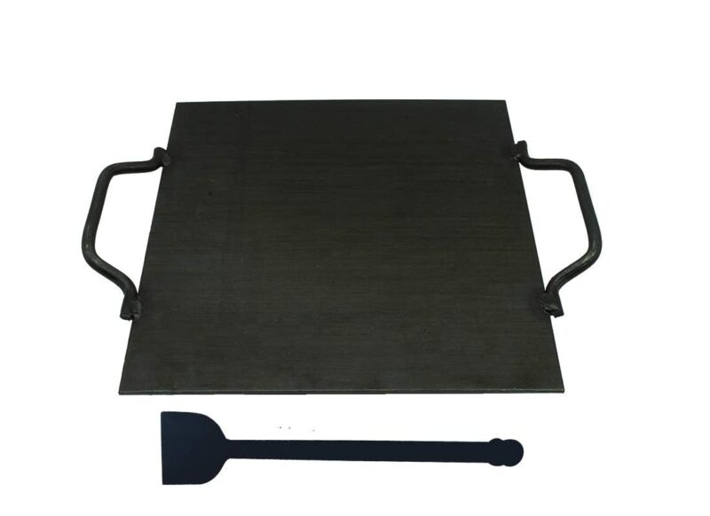 PRINA E-SHOP Iron Flat Square Design for Dosa/Roti/Chappati/Pathri Tawa with Double Handle/Gas & Induction-Friendly Dosa Kal (Black_13inch)