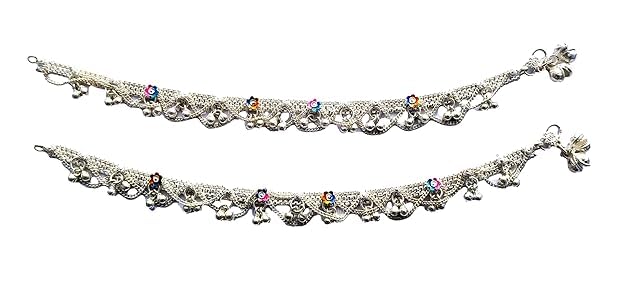 Silver Plated & Brass Stylish Thin Size Anklets Kolusu Payal Ghungroo for Women