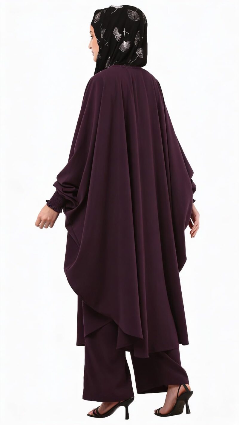 BT - Being Traditional Modest Co-Ord Set for Women - Loose Fit Front Open Free Size Kaftan Top with Trouser (Burgundy, Top: Free Size | Trouser: 2XL) - Image 2