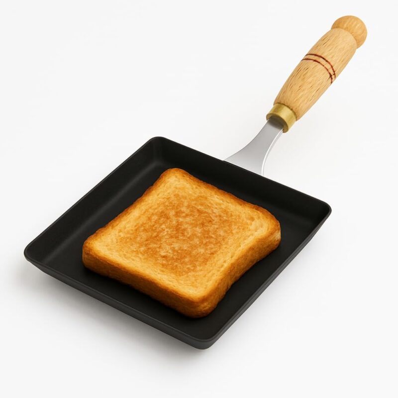 Iron Bread Omelet Pan | 7-Inch Square Tawa with Wooden Handle | Pre-Seasoned, Non-Stick, Gas Compatible | Ideal for Bread Toast, Omelet, French Toast & Grilling