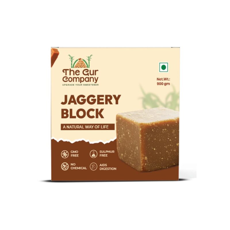 The Gur Company Organic Jaggery Block 900g | Pure Sugarcane Gud (Gur/Bellam) | 100% Natural, Chemical Free, Unrefined Desi Gud Original | Lab Tested Indian Jaggery Blocks for Tea & Cooking | गुड़