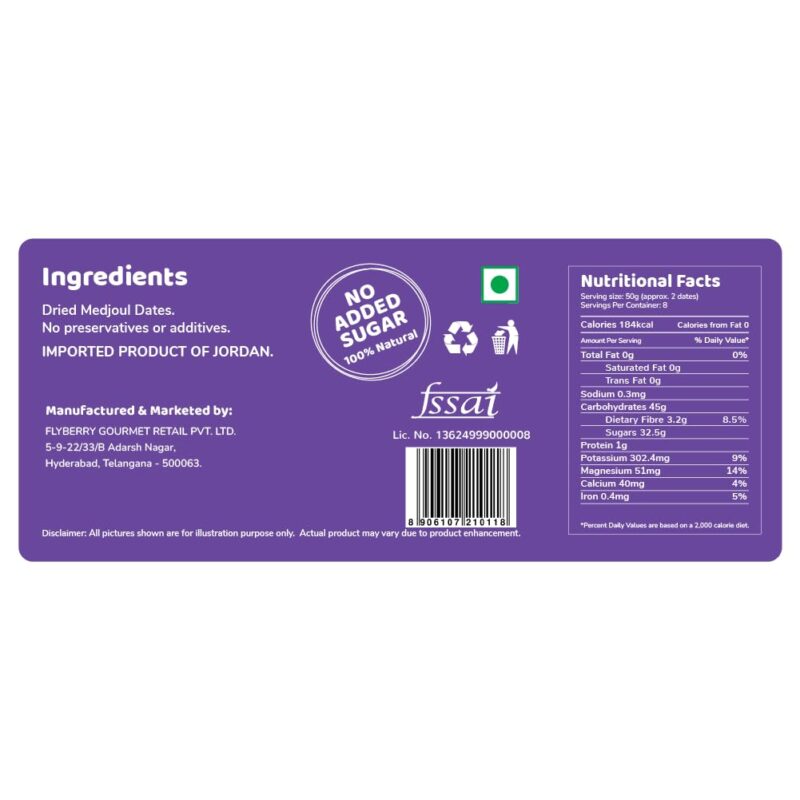 Flyberry Gourmet Jumbo Medjoul (Medjool) Dates | Rich Source of Potassium & Iron | No Added Sugar or Preservatives | Low GI Energy Snack | Khajoor | Khajur | 1 kg - Image 6