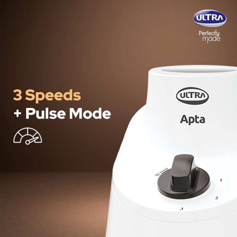 Ultra Apta Mixer Grinder - Double Ball-Bearing Motor 550W, 4 SS Jars -White - Image 7