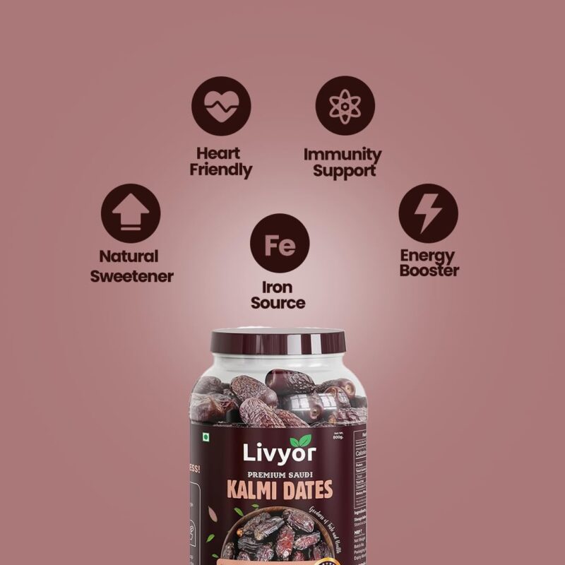 Livyor Premium Saudi Kalmi Dates for eating - 800gm | Khajoor | Khajur Dry Fruits | No Added Sugars | High in Fibre | Naturally Sweet | Pack of 1 - Image 7