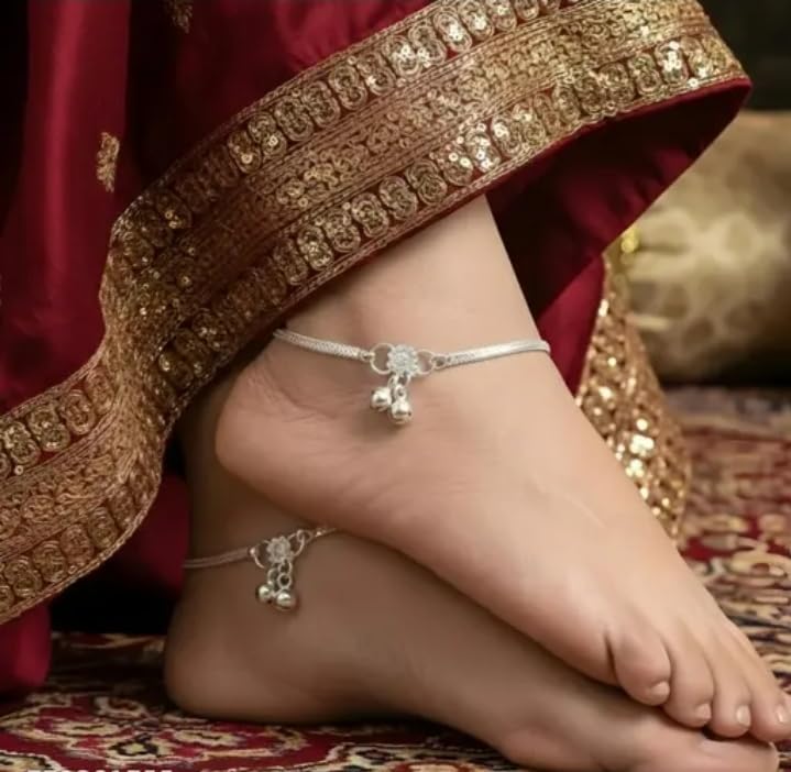 T TRENDY MART Snake Chain Anklets, Traditional Design Payal for Women and Girls, Fashion Jewellery, 2 Pieces Set silver color - Image 7