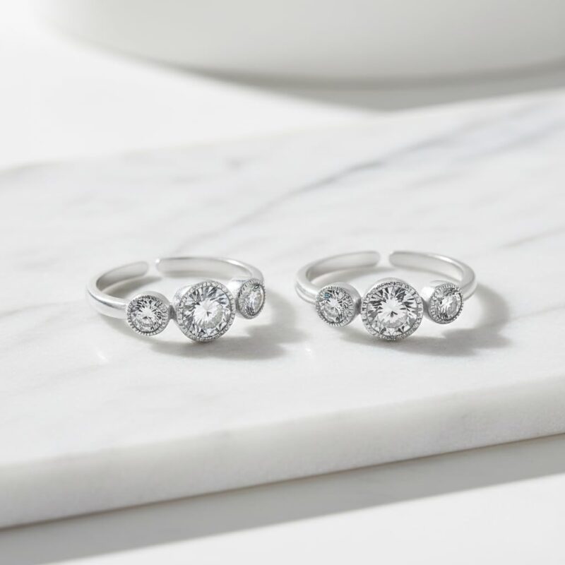 Parnika 925 Sterling Silver Toe Rings for Women | Adjustable Chandi Bichiya with CZ | Pure 92.5 Sterling Silver Leg Finger Rings | Everyday Wear | Certificate of Authenticity (3 CZ) - Image 4