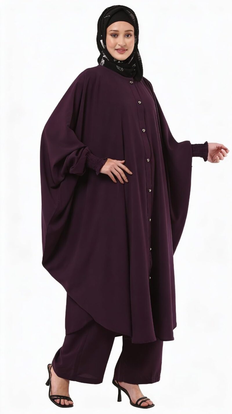 BT - Being Traditional Modest Co-Ord Set for Women - Loose Fit Front Open Free Size Kaftan Top with Trouser (Burgundy, Top: Free Size | Trouser: 2XL) - Image 6