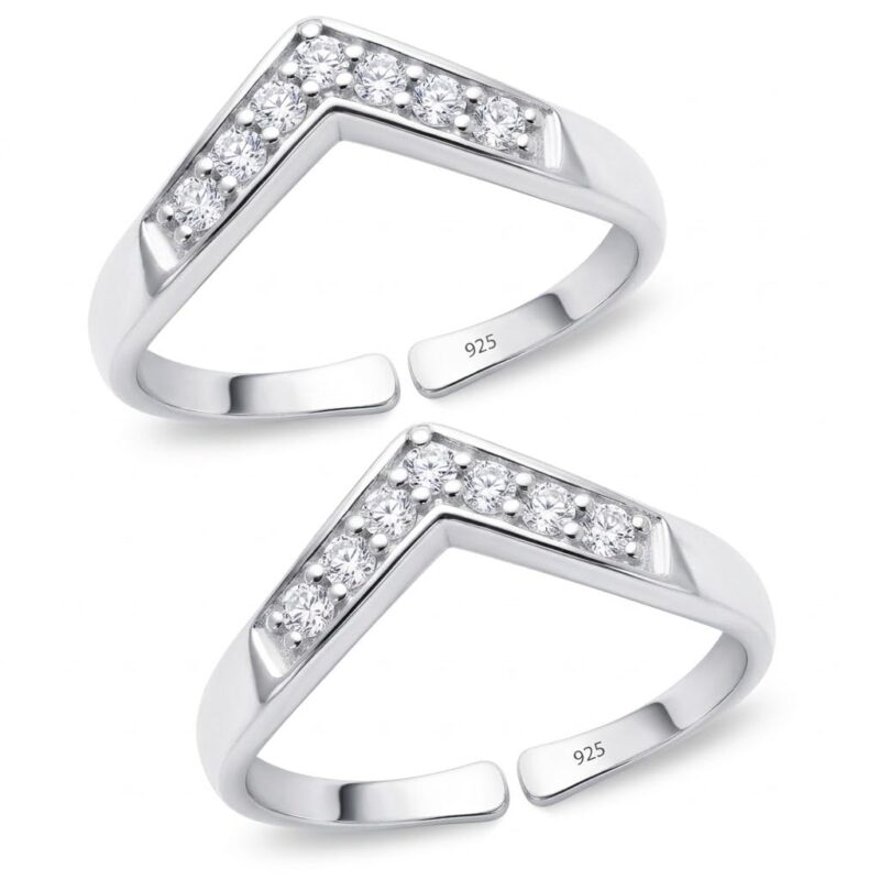Parnika 925 Sterling Silver Toe Rings for Women | Adjustable Chandi Bichiya with CZ | Pure 92.5 Sterling Silver Leg Finger Rings | Everyday Wear | Certificate of Authenticity (Wave)