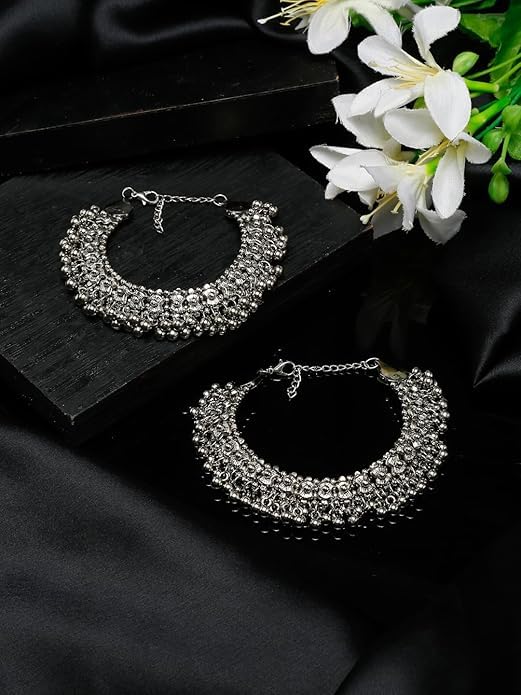 Ziyans Fashion Oxidised Anklet for Women Jewellery German Silver Plated Stylish Handmade Anklets for Girls and Women. (Silver) - Image 4
