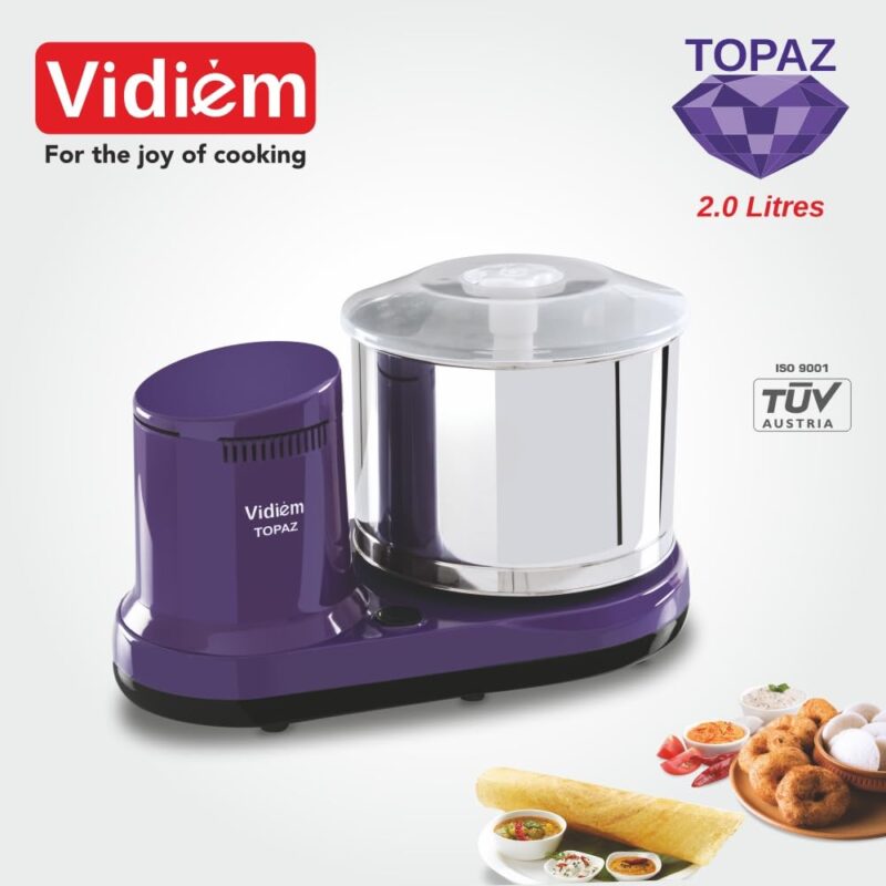 Vidiem Topaz 150W Wet Grinder for Idli Dosa Batter | 2L Stainless Steel Drum, Extra Wide Stone Rollers, High Torque Motor | ISI Certified | ABS Body | 5-Yr Motor Warranty | Lavender - Image 9