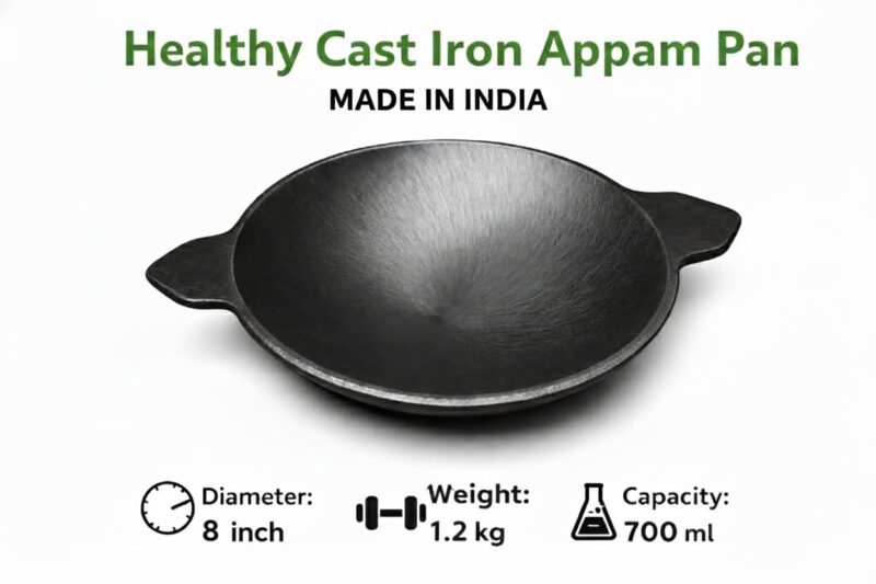 Cast Iron Appam Pan(Appachatty) | 100% Pure & Cast Iron | Naturally Non-Stick | Heavy-Duty | Even Heat Cooking | Made in India - Image 2