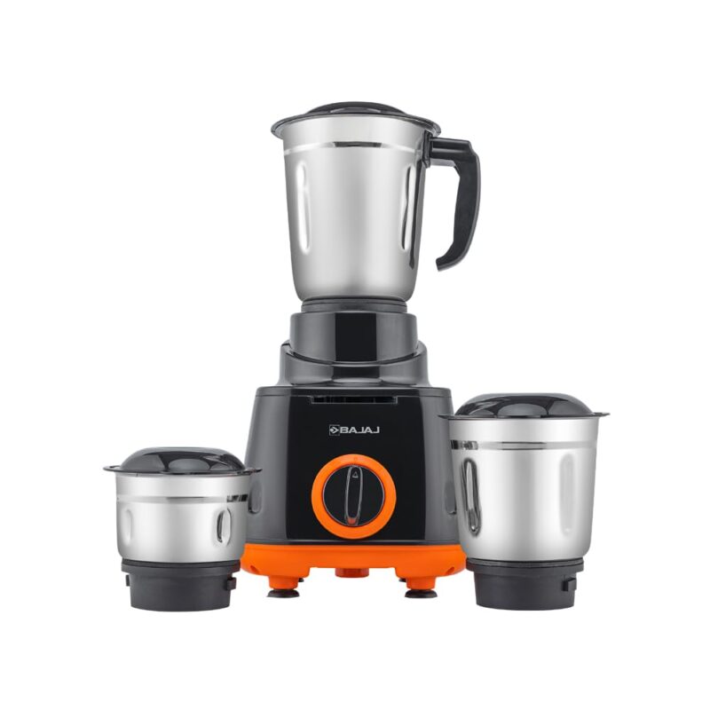 Bajaj Rex 500W Mixer Grinder | 3 Stainless Steel Jars with Multifunctional Blades | Nutri-Pro Feature for Efficient Grinding & Blending | Adjustable Speed Control | 1 Year Warranty | Black & Orange