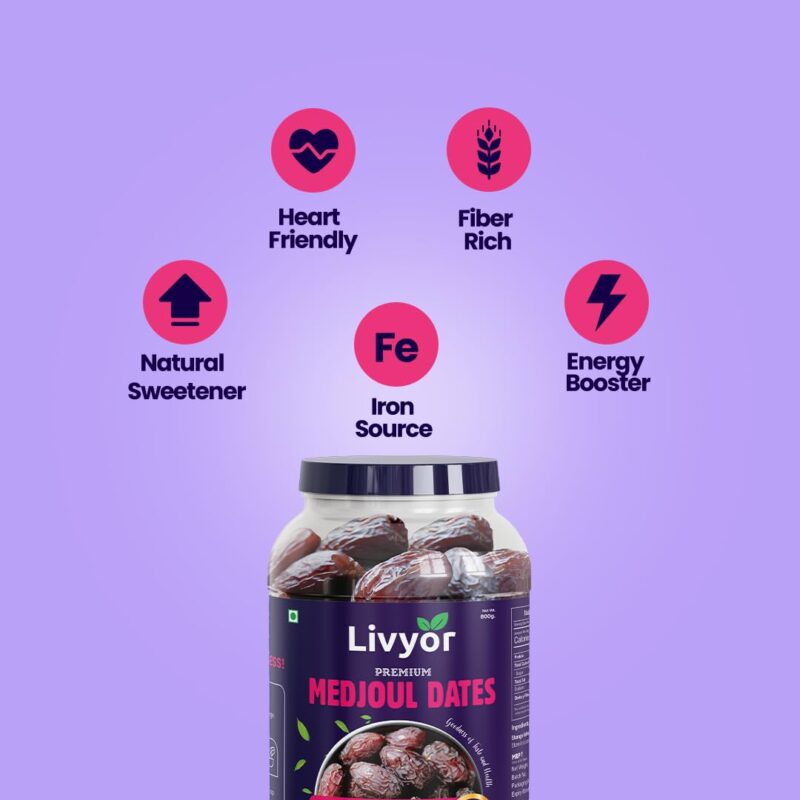 Livyor Medjool/Medjoul Dates - 800 grams | Khajoor | Khajur Dry Fruits | Jumbo size | High Fibre Dry fruits | Fresh and delicious | Pack of 1 - Image 6