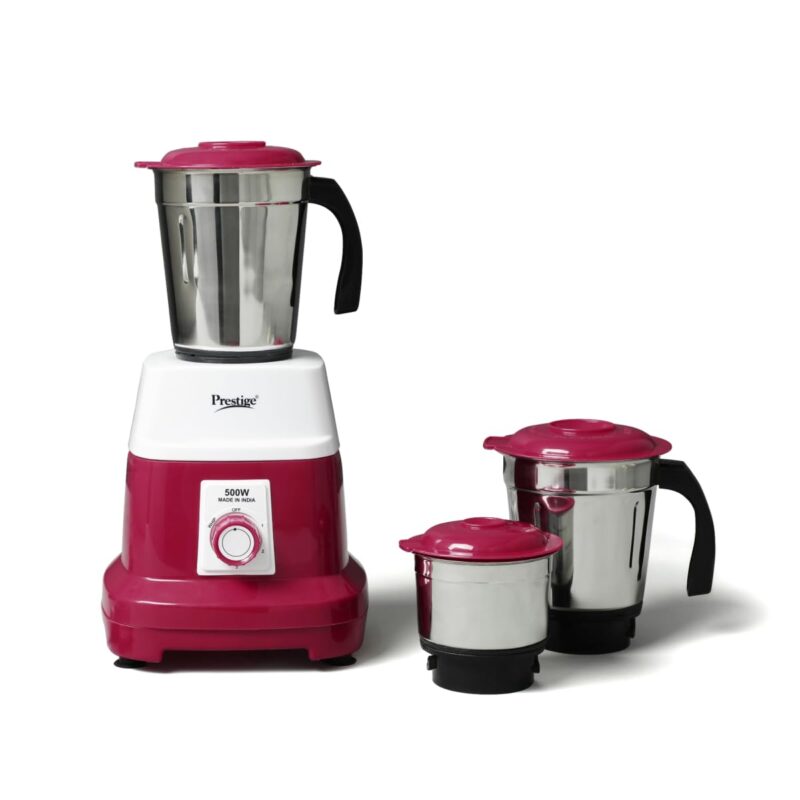 Prestige Orion 500 Watts Mixer Grinder with 3 Stainless Steel Jars |3 Super Efficient Stainless Blades |Sturdy Handles|Red & White