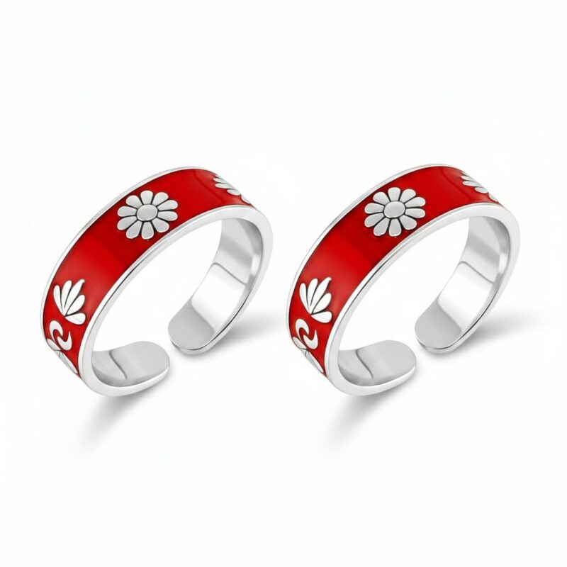 Parnika Mj Red Enamel Band Design Comfortable Toe Rings In Pure 92.5 Sterling Silver For Women | Chandi Bichiya | With Certificate Of Authenticity | - Image 5