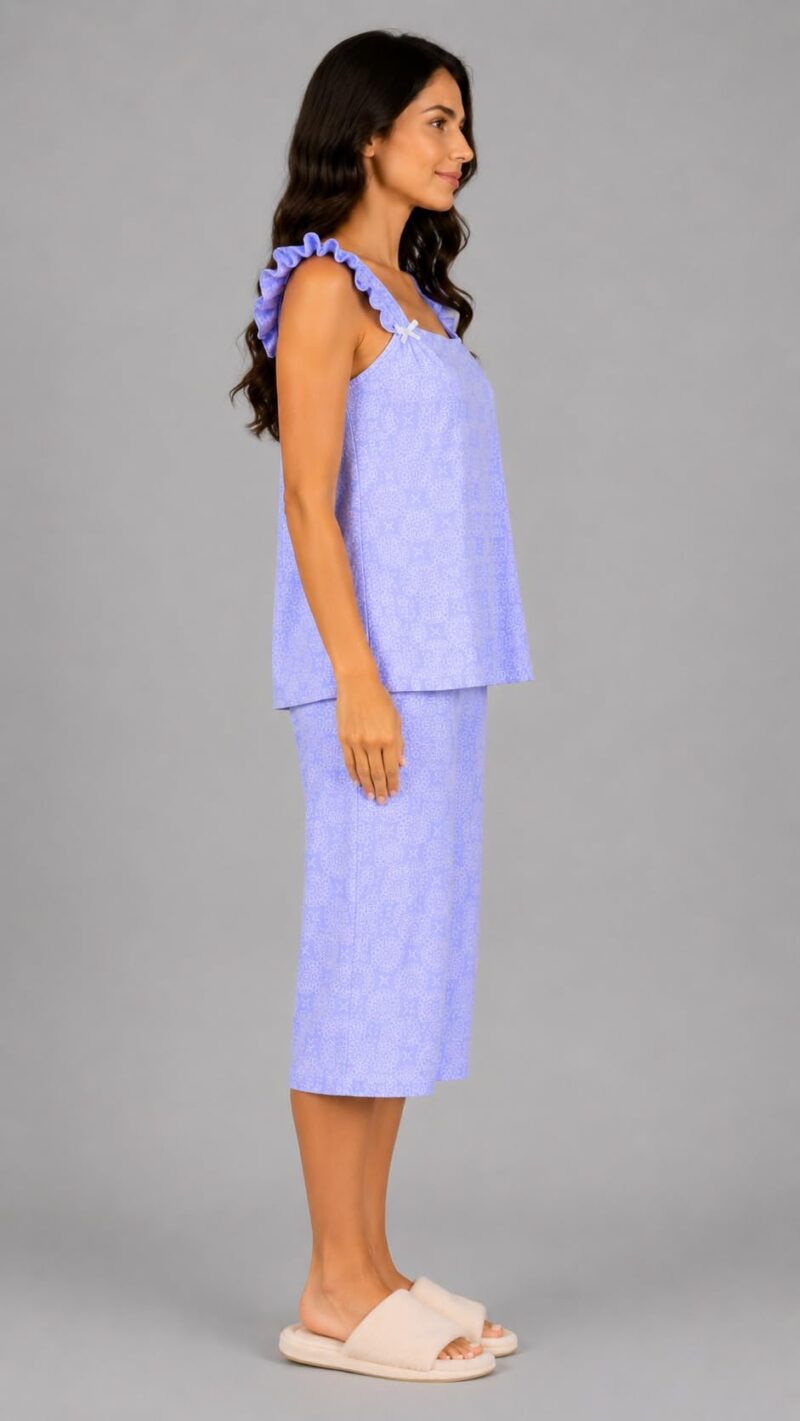 Evolove & Venus Pure Double Cloth Night Suit Set for Women | Printed Short Sleeve Sleep Top & Capri Pajama Set | Comfortable Nightwear Loungewear & Sleepwear Set | Purple Medium - Image 7