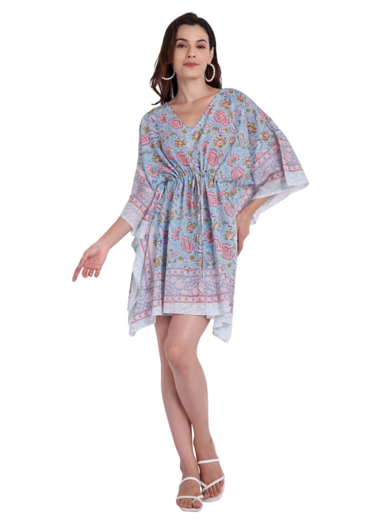 BOHEKANT Cotton Women Stylish Hand Block Print Short Length Kaftan, Night Wear, Loungewear, Night Dress, Casual Wear-02 (Free Size, Multi1)