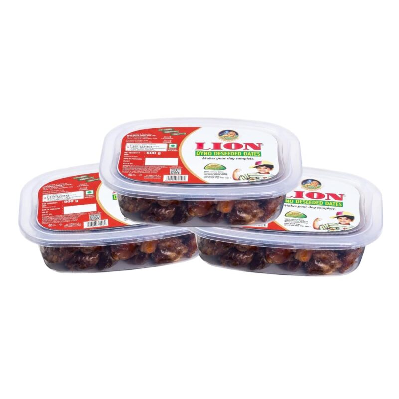 Lion Dates Qyno Deseeded Dates 1.5Kg (3 Packs, Each 500G) - Dry Fruits - Healthy & Nutritious Snack - Rich In Protein & Vitamins - Seedless Khajoor Or Khajur, Fresh - Image 2