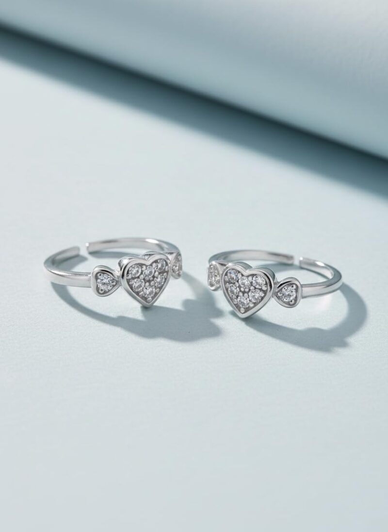 Parnika 925 Sterling Silver Heart Design Adjustable Toe Ring for Women | Pure Silver Open Toe Ring with Sparkling Stone Finish - Image 3