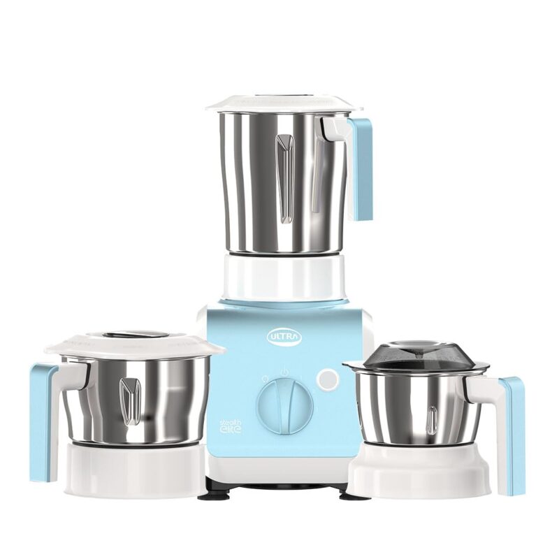Stealth Elite MixerGrinder,750W,AISI304 FoodGradeSSJars &Blades,Serrated Stainless Steel Blades,ABS Body,3Jars Small (0.5L),Medium (0.8L), Large(1.5L),5Year MotorWarranty(Granite Black) (SKY BLUE)