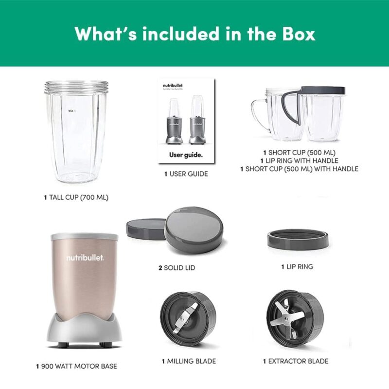 Nutribullet Pro 900W Champagne Gold,12 Pcs Set, USA #1 Mixer/Grinder/Smoothie Maker, The Original Nutribullet, Best Blender, Food Processor, 3 Unbreakable Jars, 2 Blade Sets (Wet & Dry), 2Yrs Warranty - Image 3