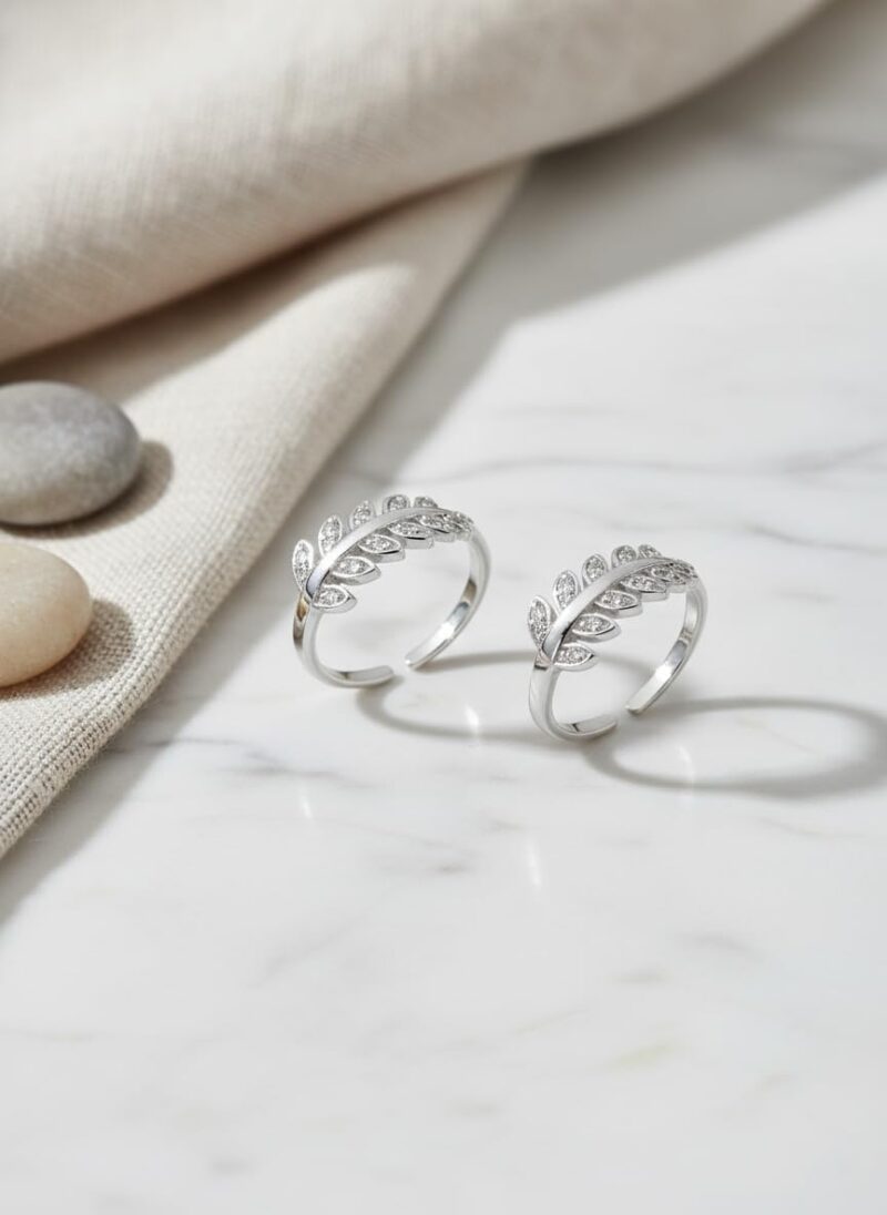 Parnika 925 Sterling Silver Toe Rings for Women | Adjustable Chandi Bichiya with CZ | Pure 92.5 Sterling Silver Leg Finger Rings | Everyday Wear | Certificate of Authenticity (CZ Leaf) - Image 3