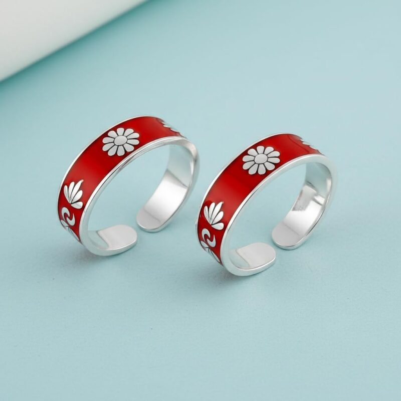 Parnika Mj Red Enamel Band Design Comfortable Toe Rings In Pure 92.5 Sterling Silver For Women | Chandi Bichiya | With Certificate Of Authenticity | - Image 4