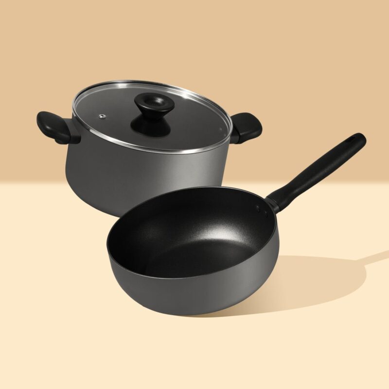 Meyer Bauhaus Aluminum Nonstick Casserole + Saucier Cookware Set with Interchangeable Lid | Non Stick Cookware Set | Cooking Set for Kitchen | Induction Cookware, 24cm, Grey - Image 7