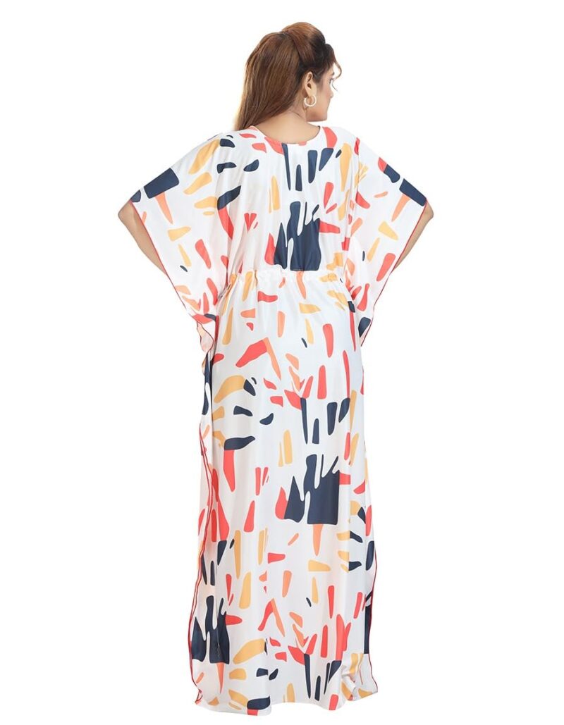 Gutthi Kaftan Printed Cotton Maxi Dress/Nighty/Nightdress for Ladies/Girls/Women | Free Size (White) - Image 2